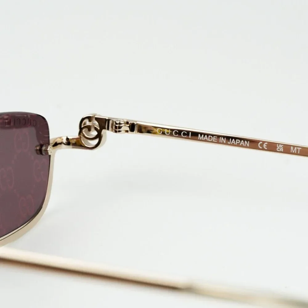NEW Gucci GG1278S 005 Gold Violet Treatment Monogram Rectangle Unisex Sunglasses
